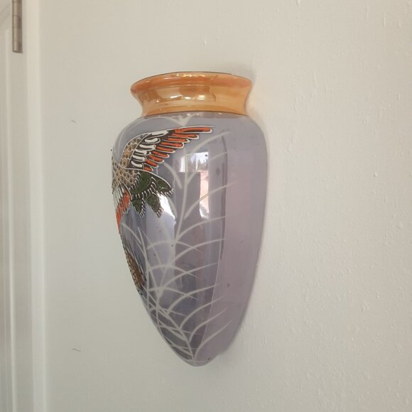 Vintage 8" Cone Shaped Lusterware Wall Pocket. Bird. Made in Japan - Picture 2 of 6